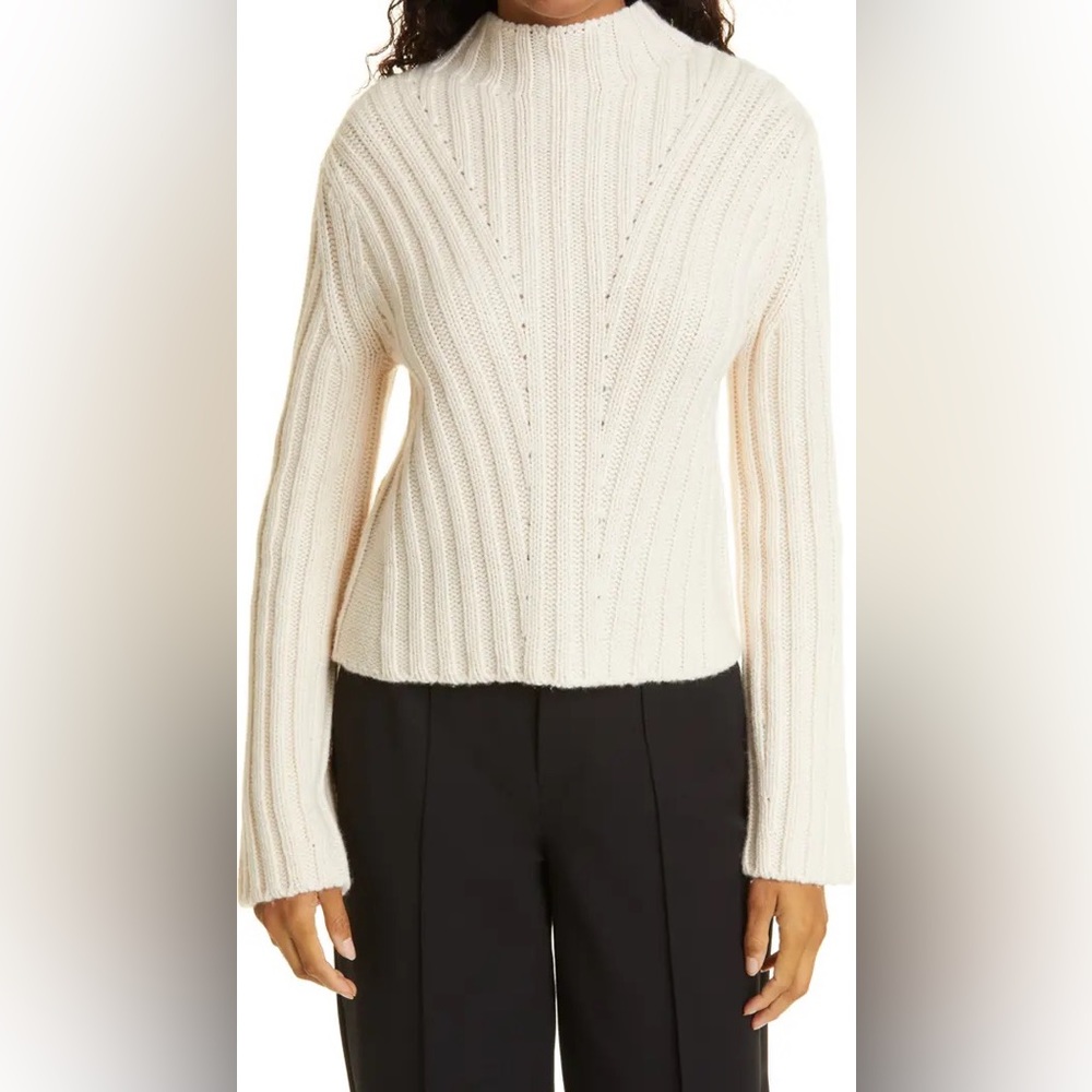 NWT Vince Rib Transfer Mock Neck Wool & Cashmere Sweater